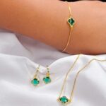 A Argolinha + gargantilha + pulseira trevo verde